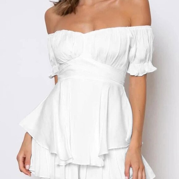 Womens Summer Off-Shoulder Ruffled Mini Dress Polyester Casual Beach - Picture 6 of 6